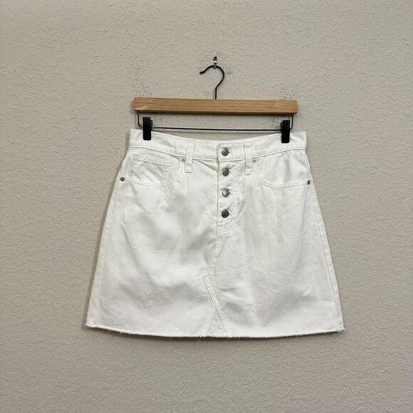 MADEWELL A-Line Rigid Denim Mini Skirt Button-Fly in White - Picture 1 of 12